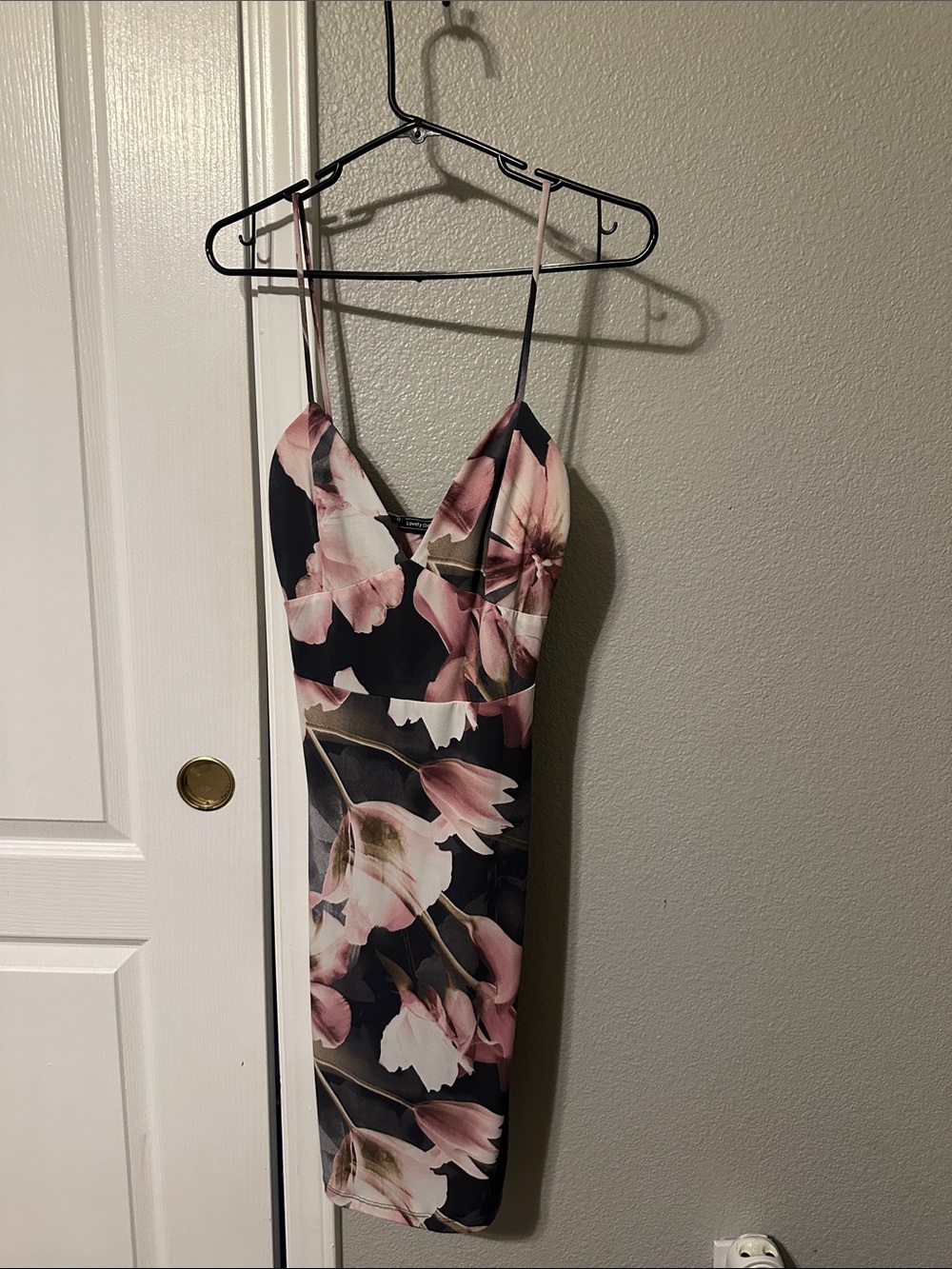 Lovely Day Black Midi Dress with Pink Floral Design